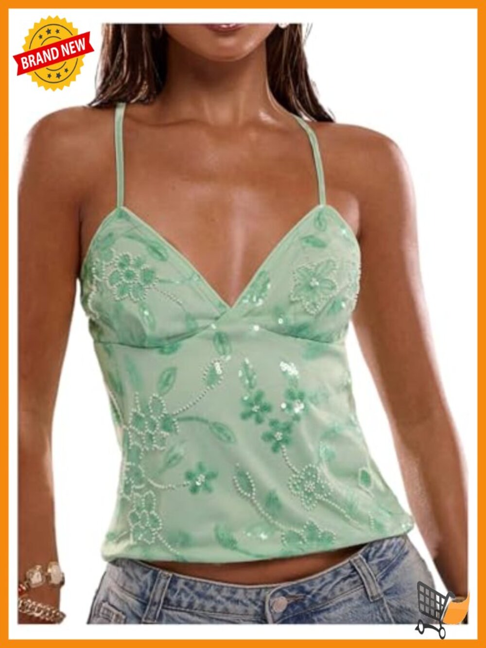 Sequin Cami Top Criss Cross Backless Slim Fit Sleeveless Going Out Party